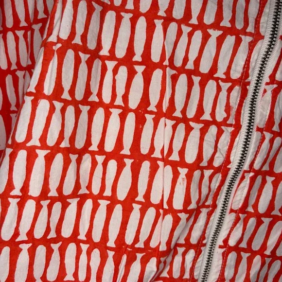 MIRTH Handmade Block Print Top Womens L Red White Excellent Fish Pattern - Picture 6 of 10